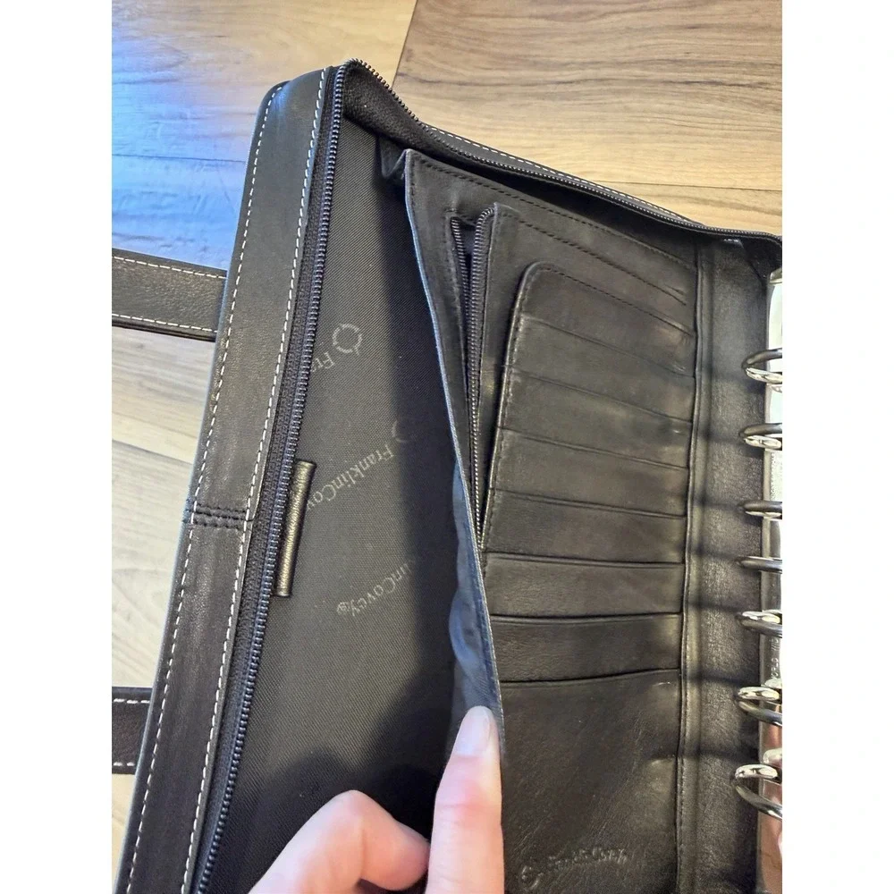 Franklin Covey Full Grain Leather Zip Planner Binder Organizer Black
